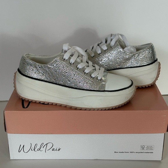 Wild Pair Shoes - Wild Pair Platform Silver Glitter Sneakers